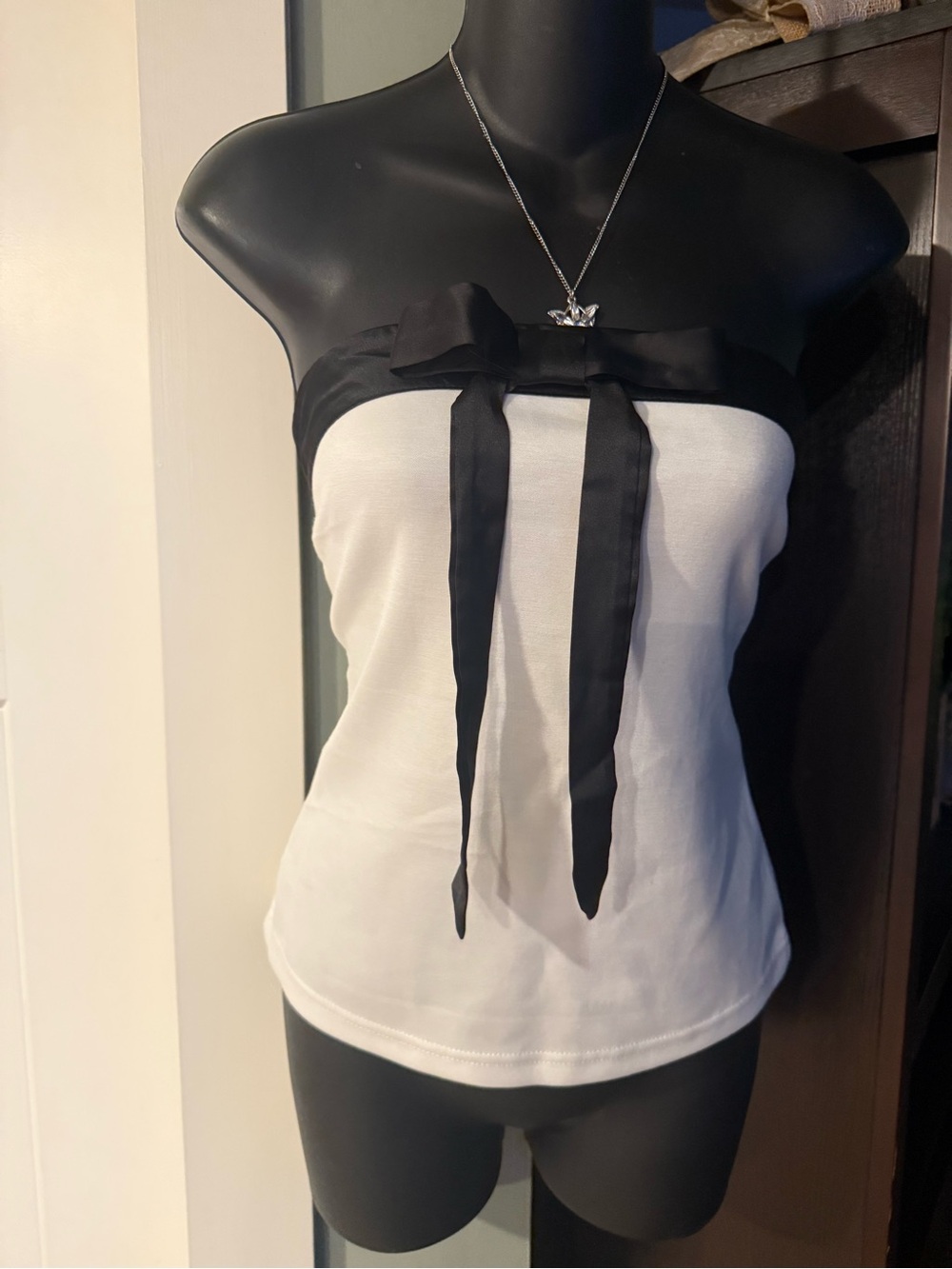4/$16 Emerson Lang Strapless Bow-Trim Tube Top - White & Black NWoT